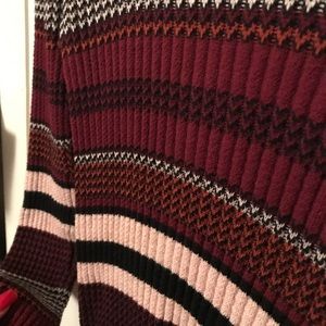 Mock neck multicolored striped ribbed sweater